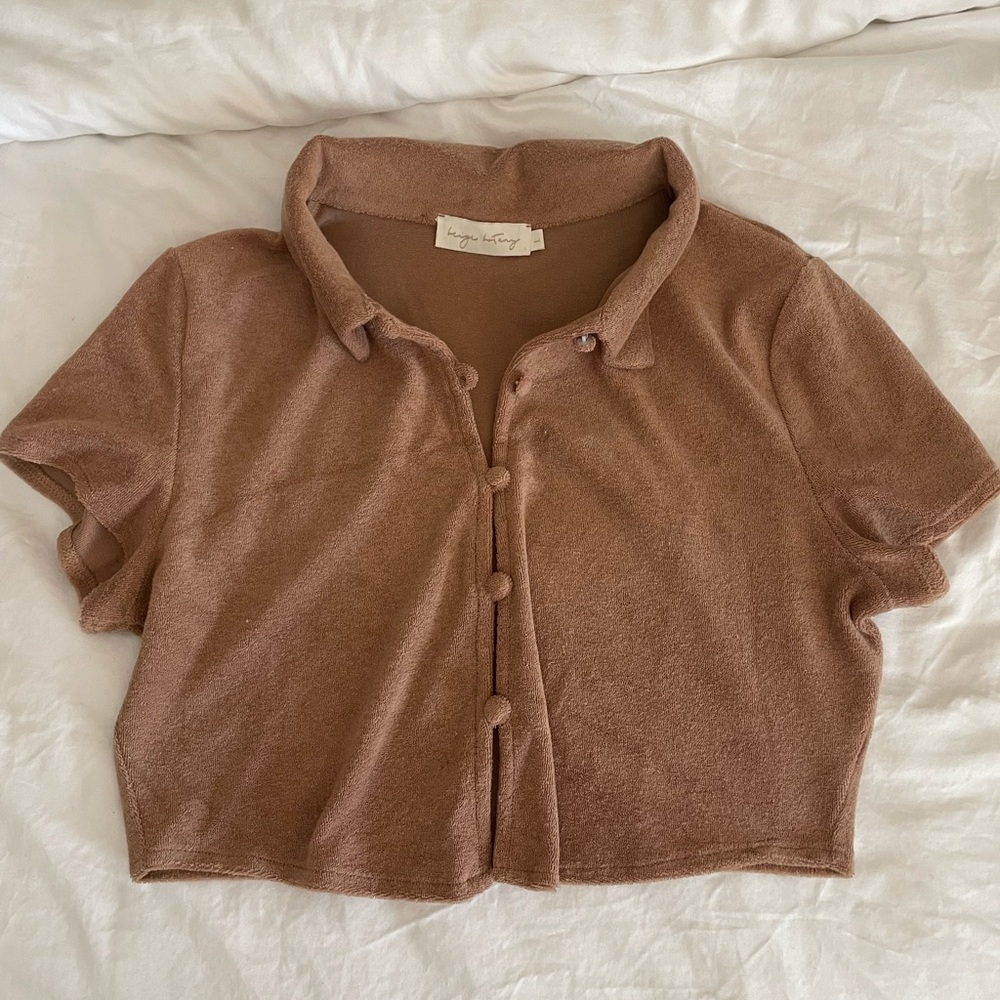 Terracotta Tan Button-Up Crop Top